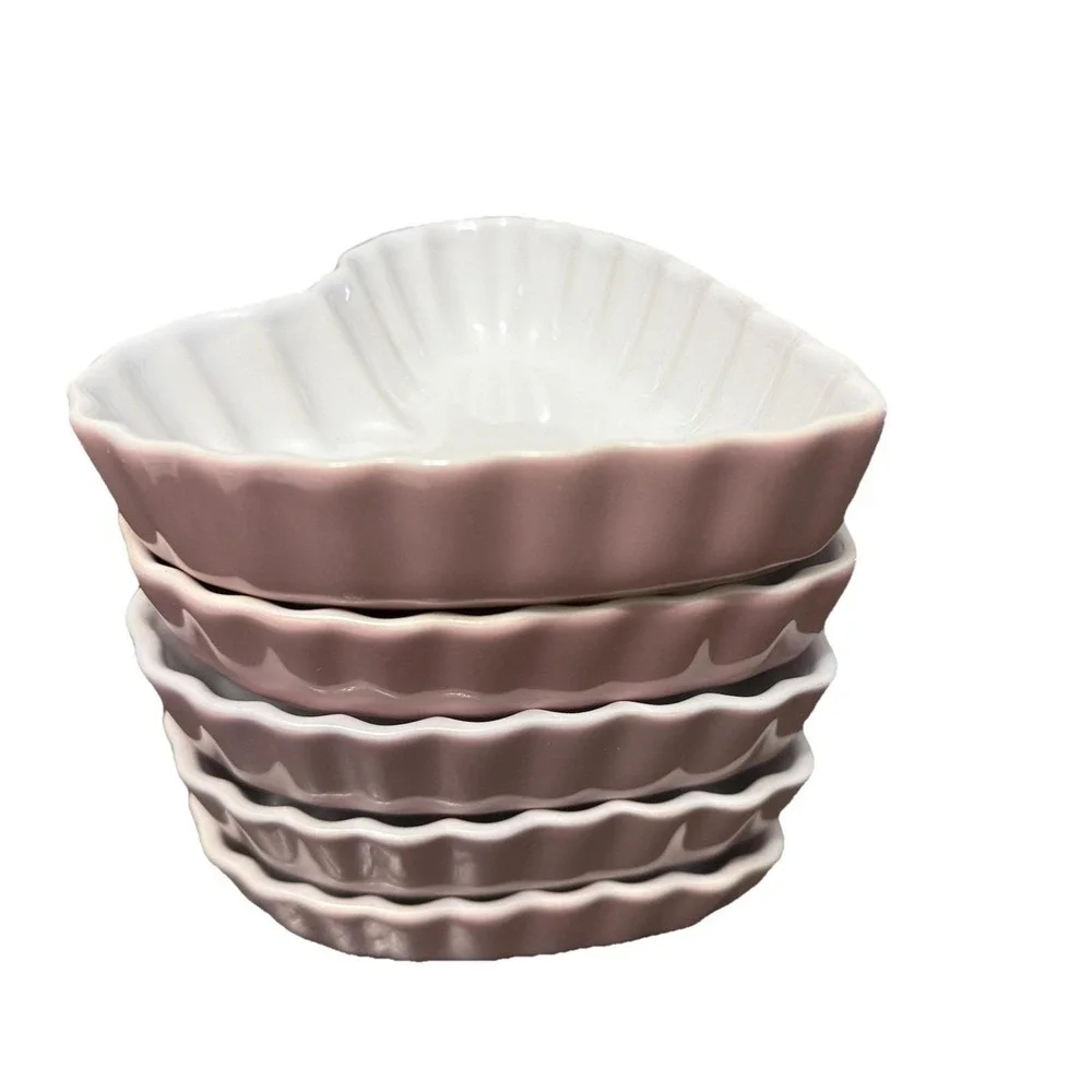 Pacific Island Creation Pink Heart Shaped Ramekin Ceramic Oven Safe Set Of 5